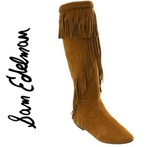 SAM EDELMAN "Utah" Moccasin Suede Fringe Boots